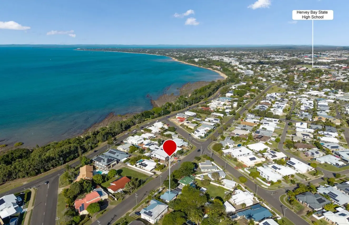 Aerial view of the Pialba coastline and Hervey Bay